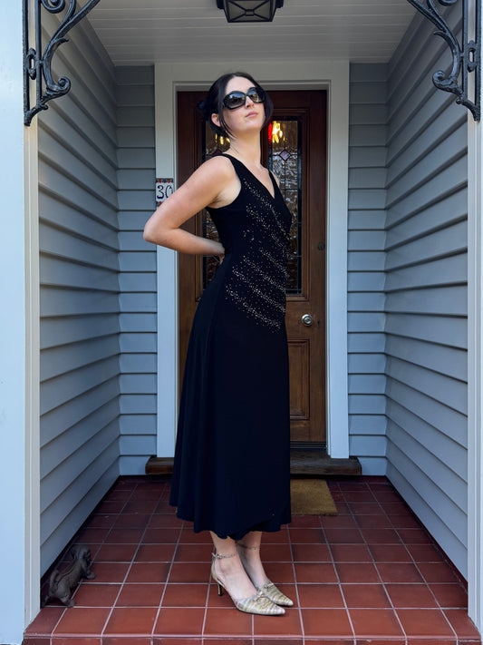 Beaded Black Midi Dress | Size 12