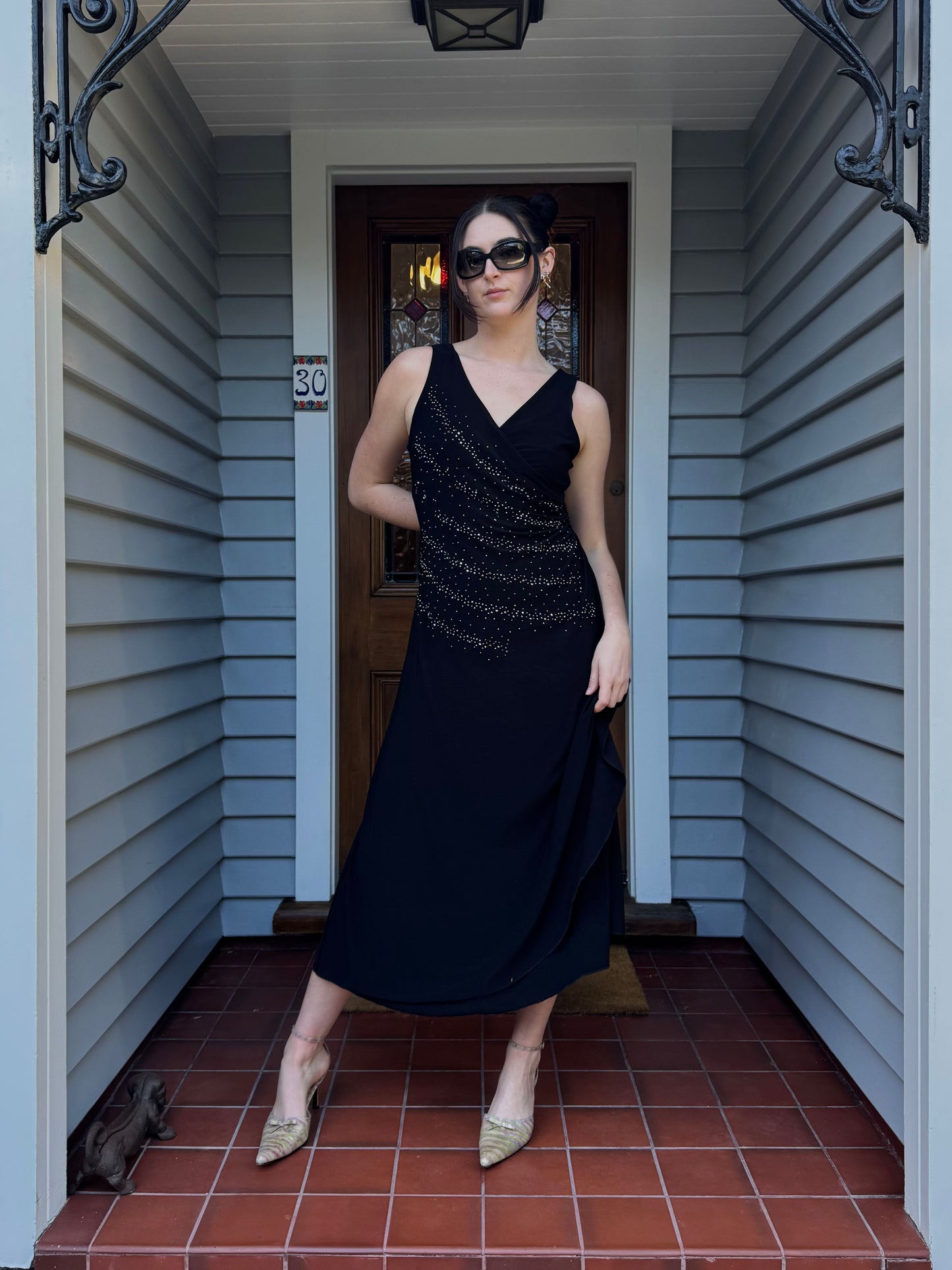 Beaded Black Midi Dress | Size 12