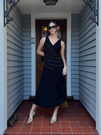 Beaded Black Midi Dress | Size 12