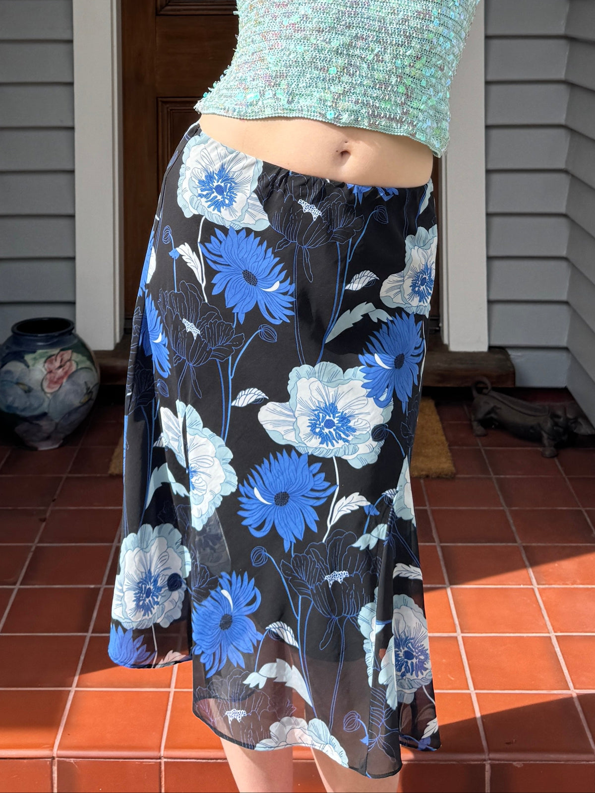 90s Floral Midi Skirt | Size 8-10
