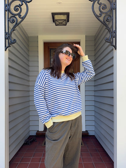 Blue + Yellow Striped Jumper | Size L