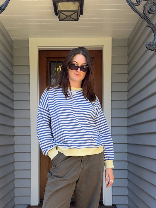 Blue + Yellow Striped Jumper | Size L