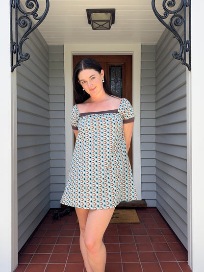 Blue + Brown Patterned Mini Dress | Size S