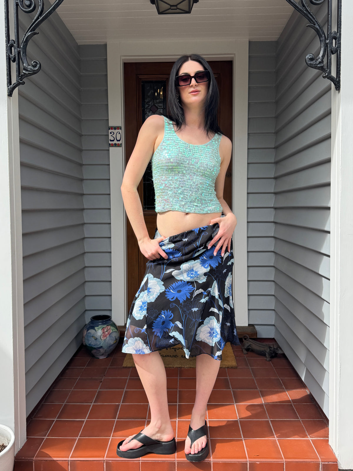 Y2K Blue Sparkly Top | Size S