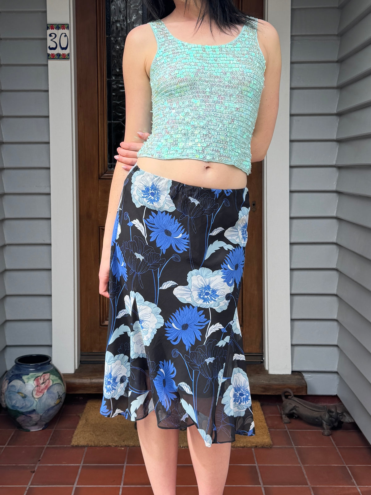 Y2K Blue Sparkly Top | Size S