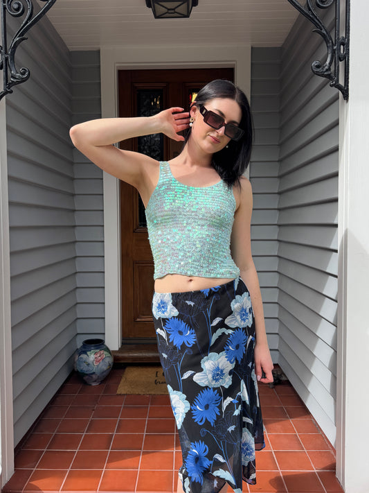 Y2K Blue Sparkly Top | Size S