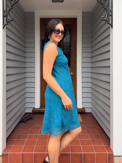 Vintage STAXS Blue Midi Dress | Size 12