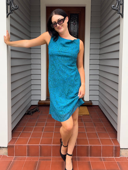 Vintage STAXS Blue Midi Dress | Size 12