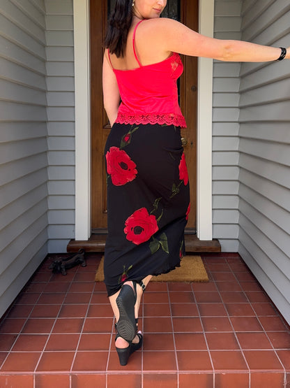 Red Floral Maxi Skirt | Size 10