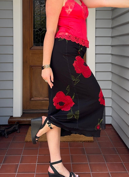 Red Floral Maxi Skirt | Size 10