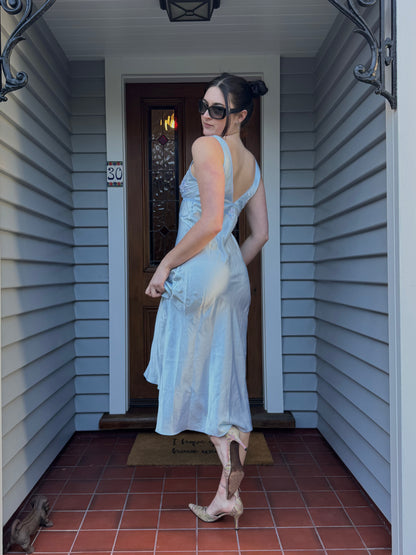 Vintage Blue Embroidered Slip Dress | Size S