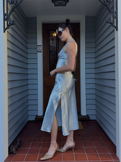 Vintage Blue Embroidered Slip Dress | Size S