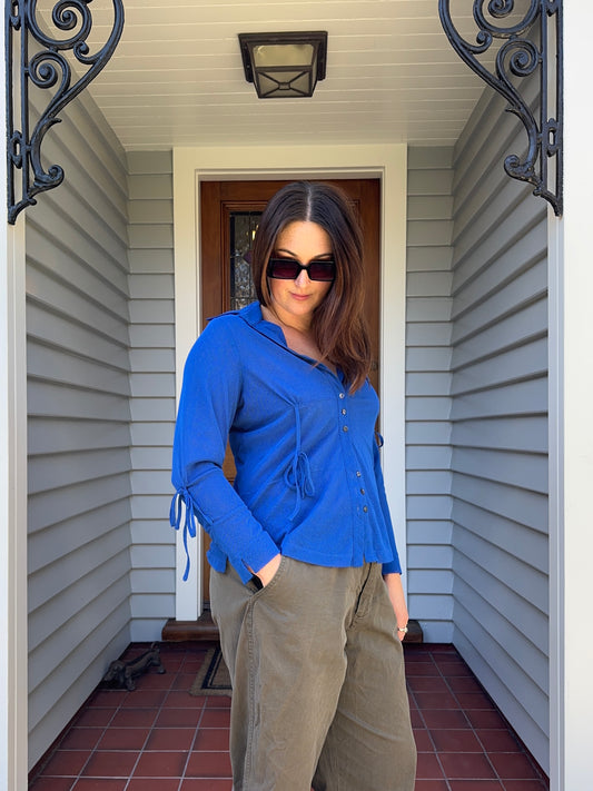 Blue Tie-Up Blouse | Size S
