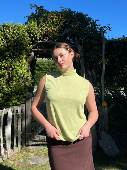 Green Sparkly High Neck Top