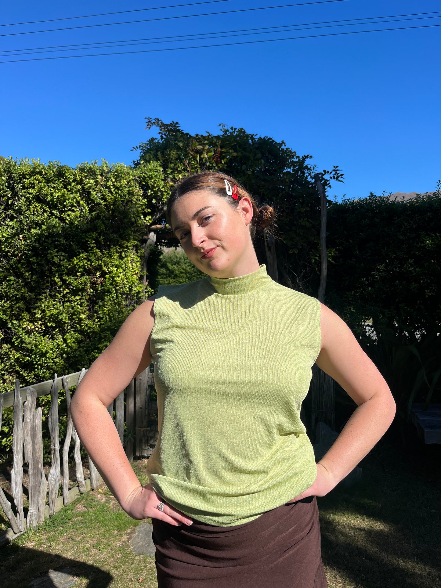 Green Sparkly High Neck Top