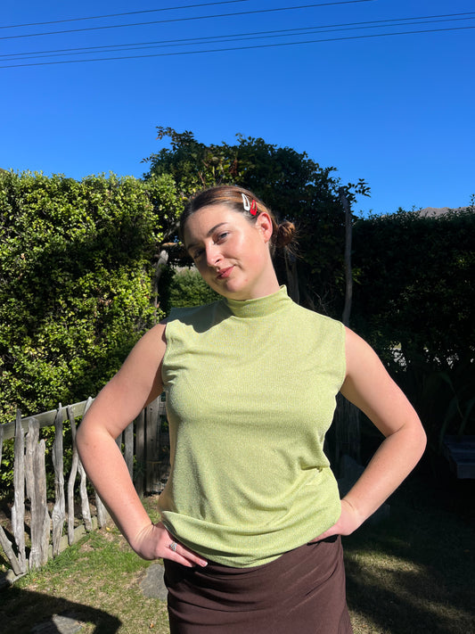 Green Sparkly High Neck Top