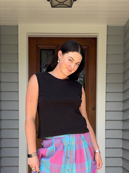 Black Cotton Singlet | Size M