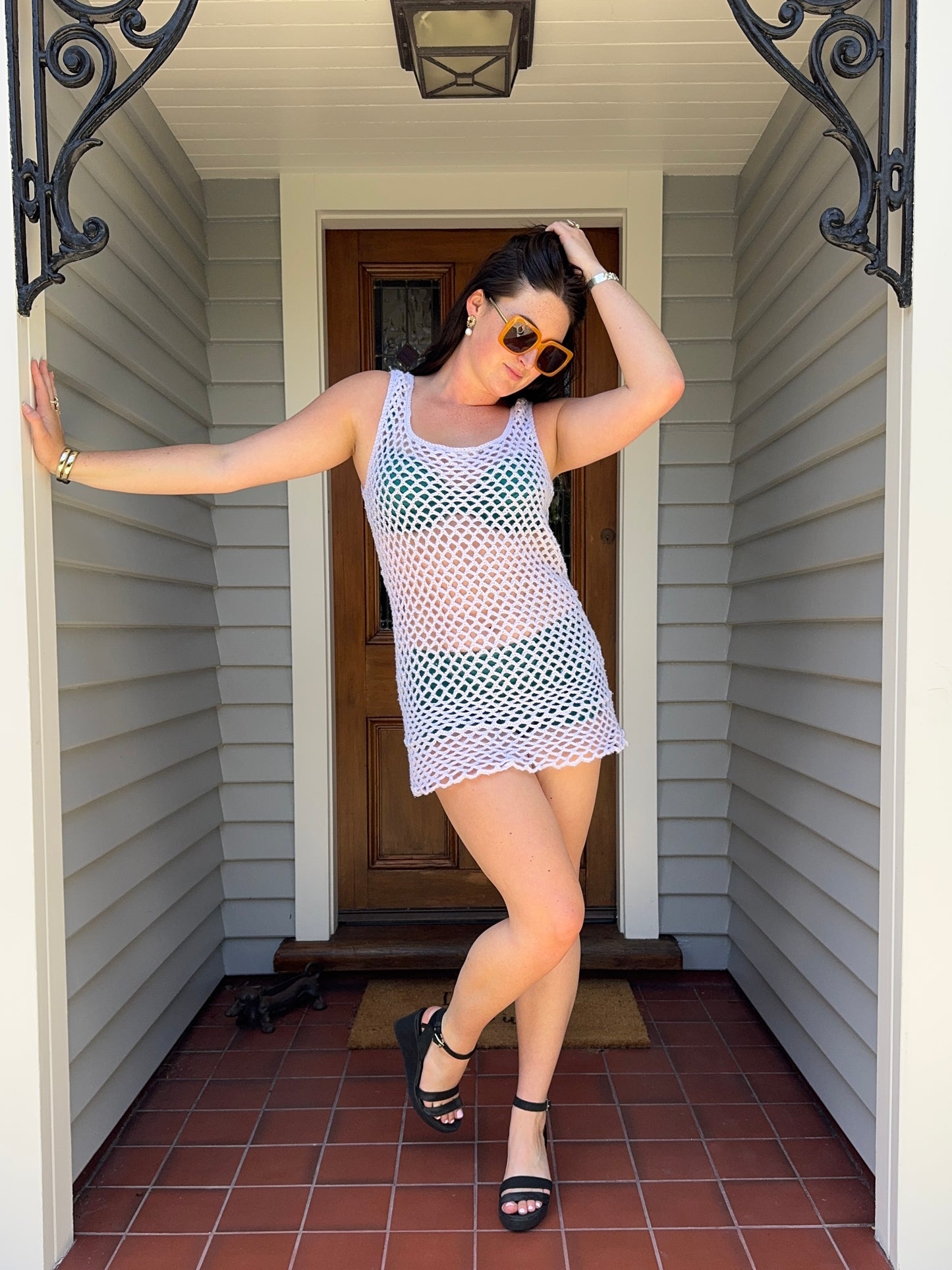 White Crochet Mini Dress | Size 8-10