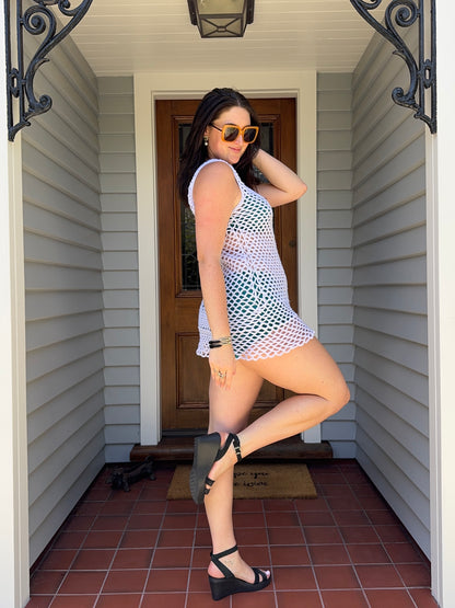 White Crochet Mini Dress | Size 8-10