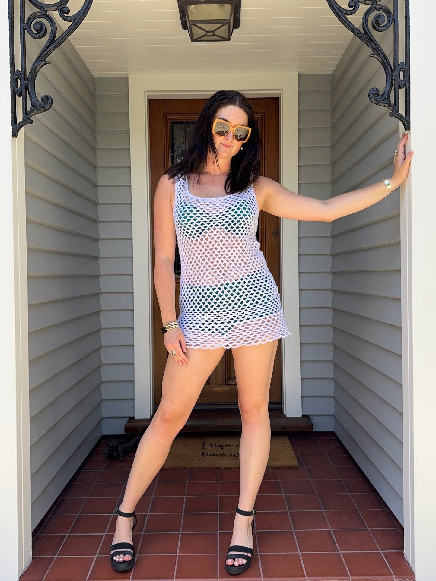 White Crochet Mini Dress | Size 8-10