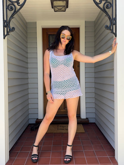White Crochet Mini Dress | Size 8-10