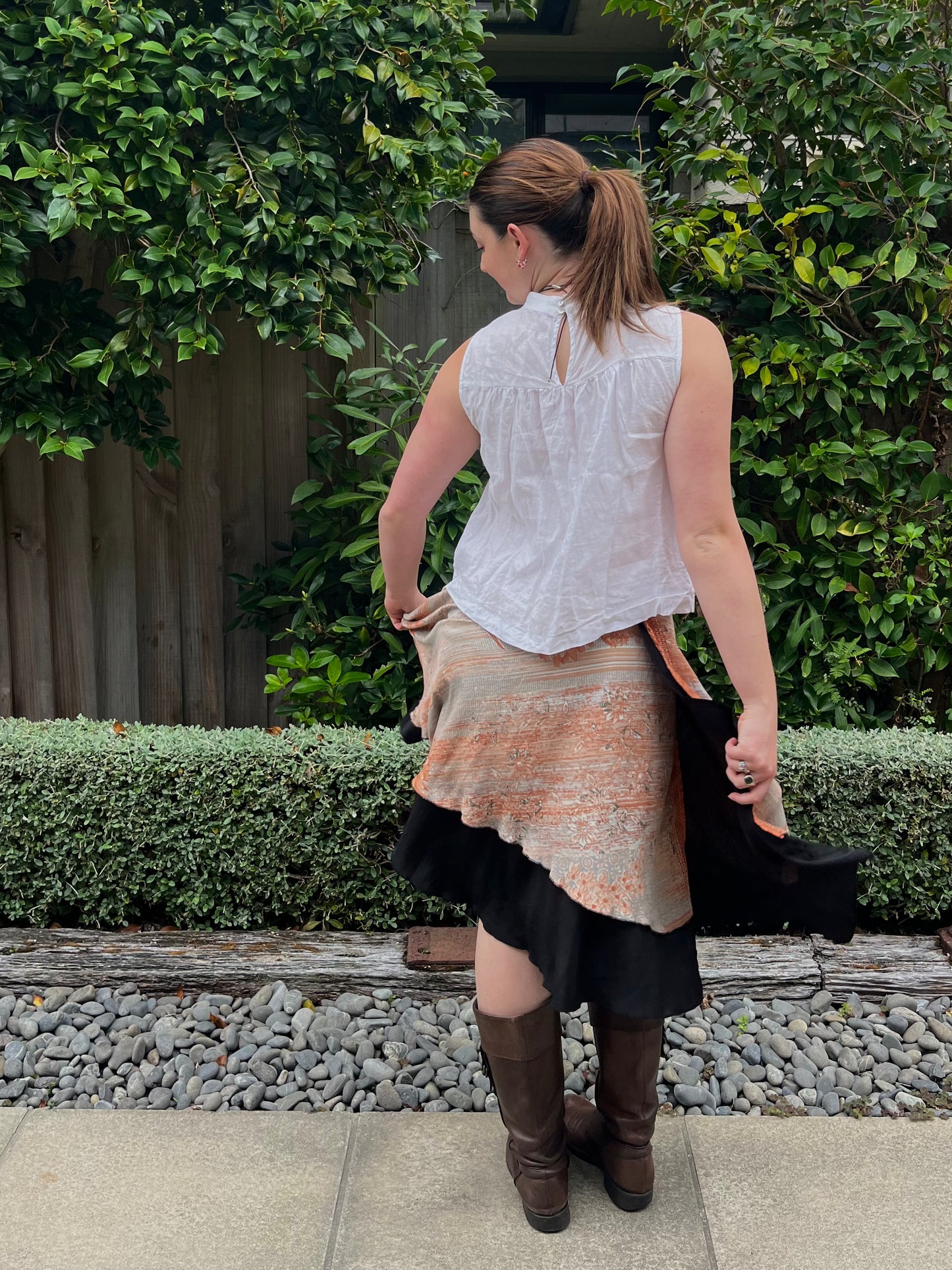Patterned Wrap Skirt with Black Underlay | OSFM