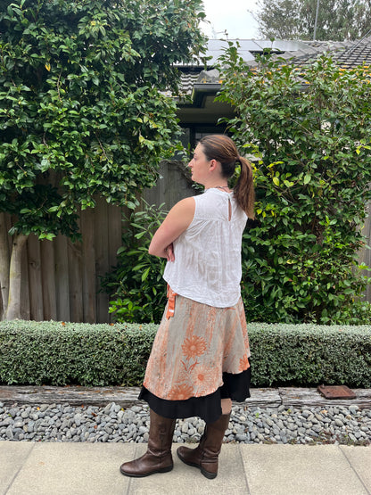 Patterned Wrap Skirt with Black Underlay | OSFM