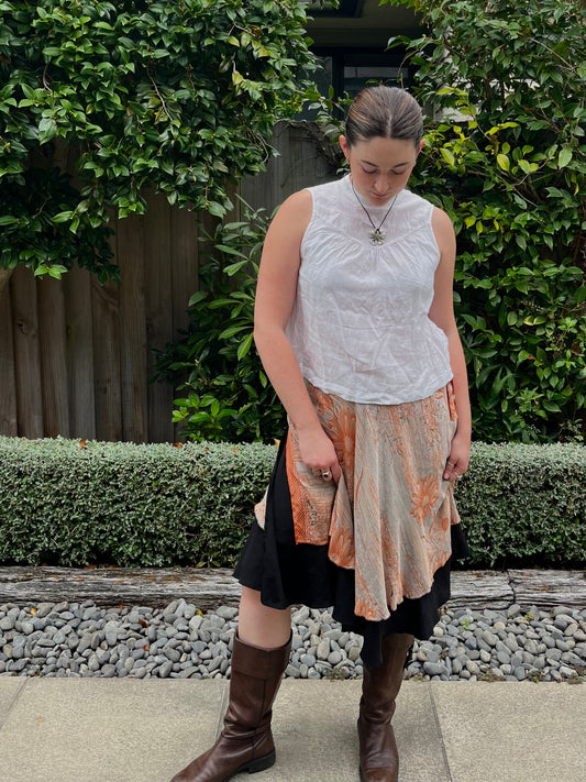 Patterned Wrap Skirt with Black Underlay | OSFM