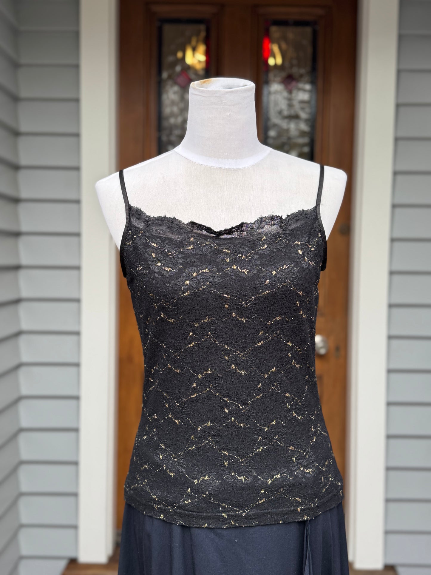 Black & Gold Lace Cami | Size 10-12