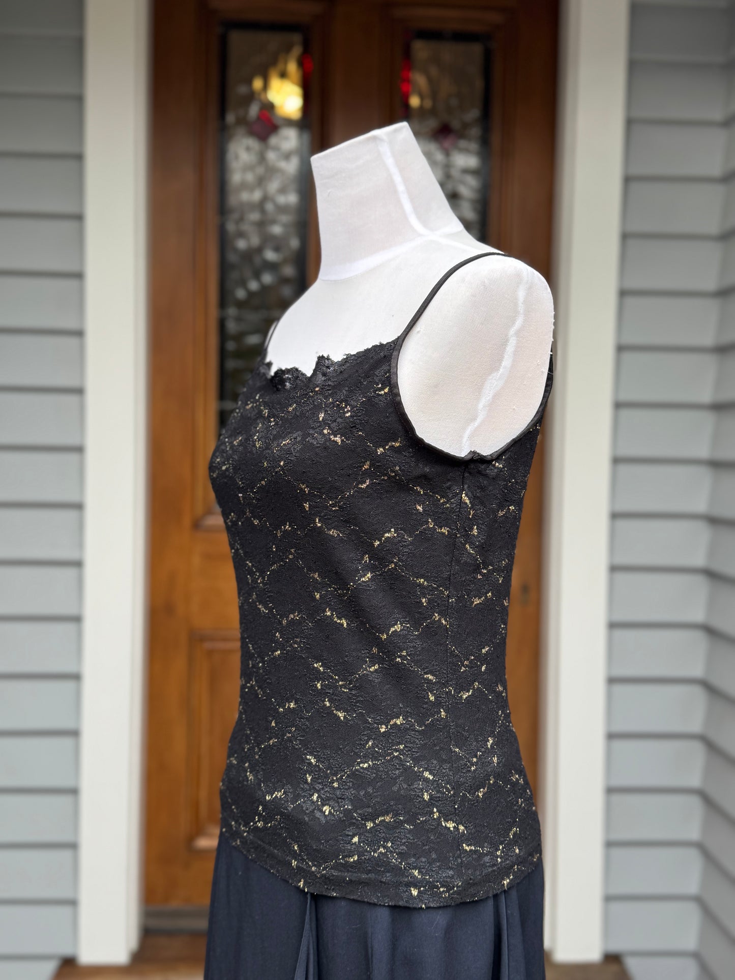 Black & Gold Lace Cami | Size 10-12
