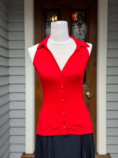 Vintage Red Collared Open Back Top | Size 10