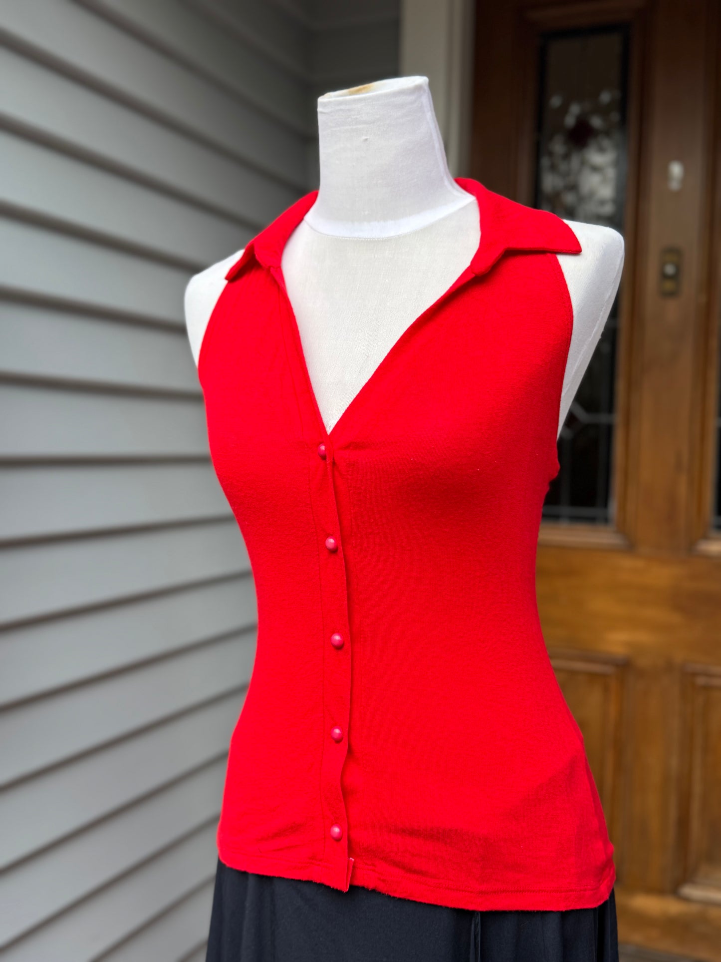 Vintage Red Collared Open Back Top | Size 10