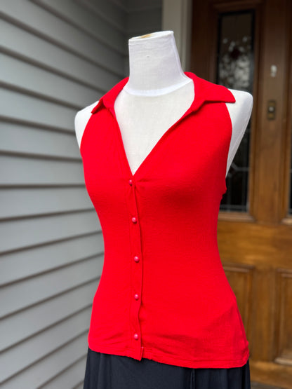 Vintage Red Collared Open Back Top | Size 10