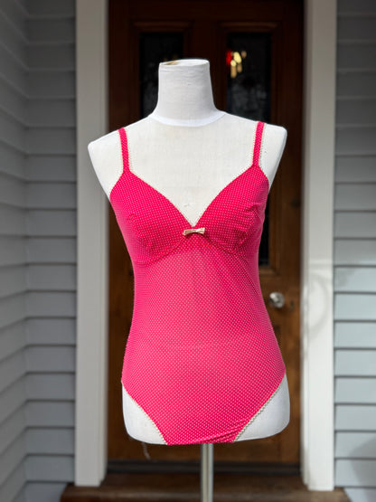 Pink Sheer Polka Dot Bodysuit | Size M