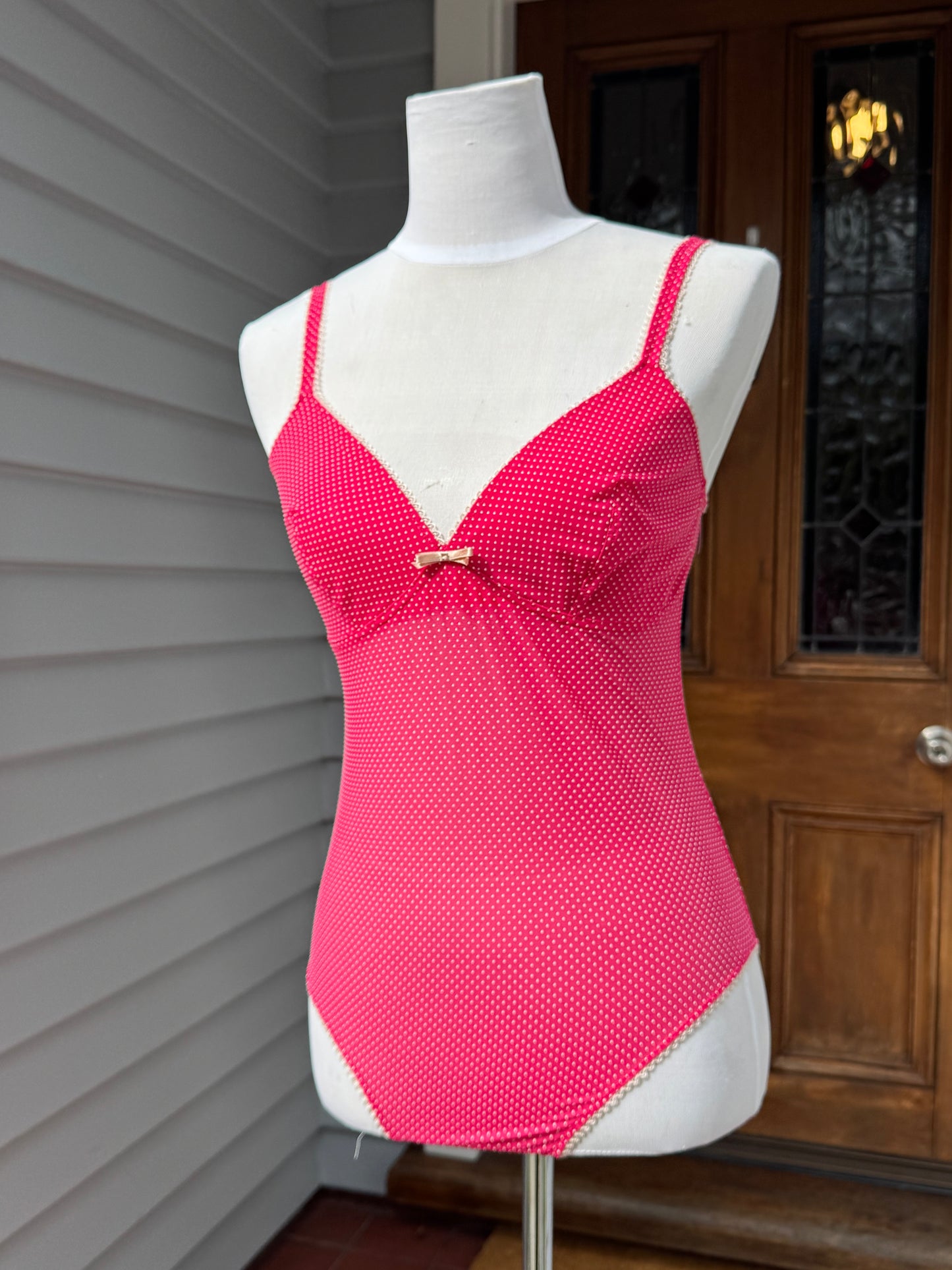 Pink Sheer Polka Dot Bodysuit | Size M
