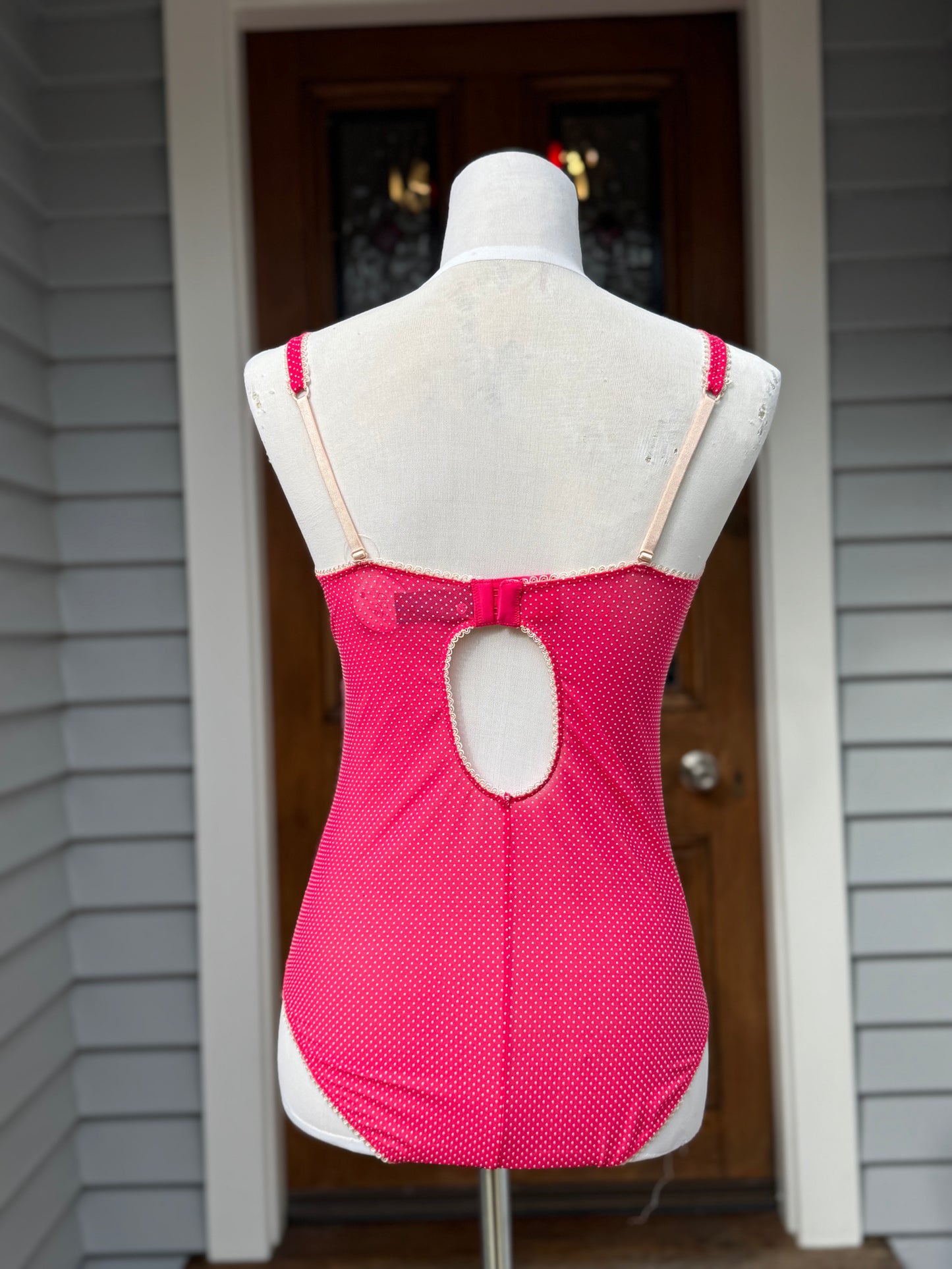 Pink Sheer Polka Dot Bodysuit | Size M