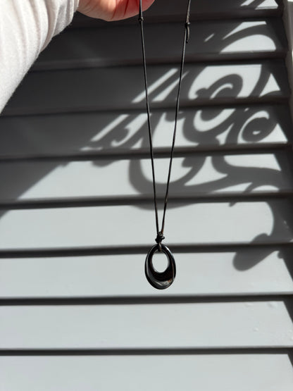 Black Oval Pendant Necklace