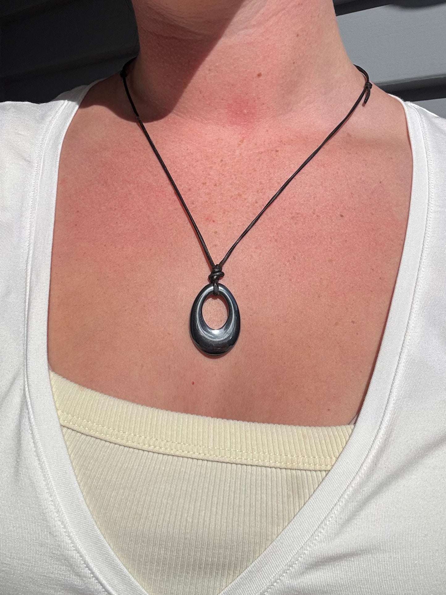 Black Oval Pendant Necklace