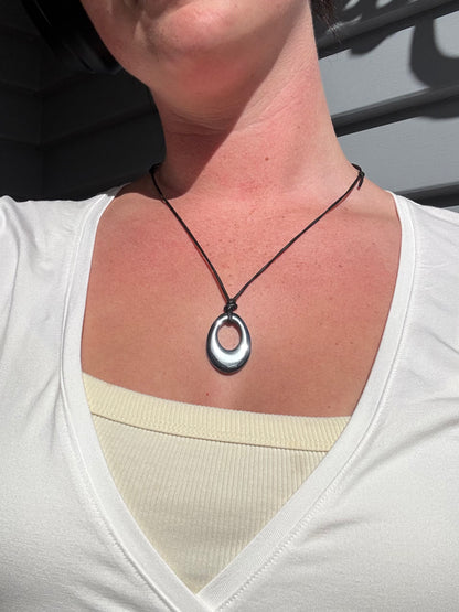 Black Oval Pendant Necklace