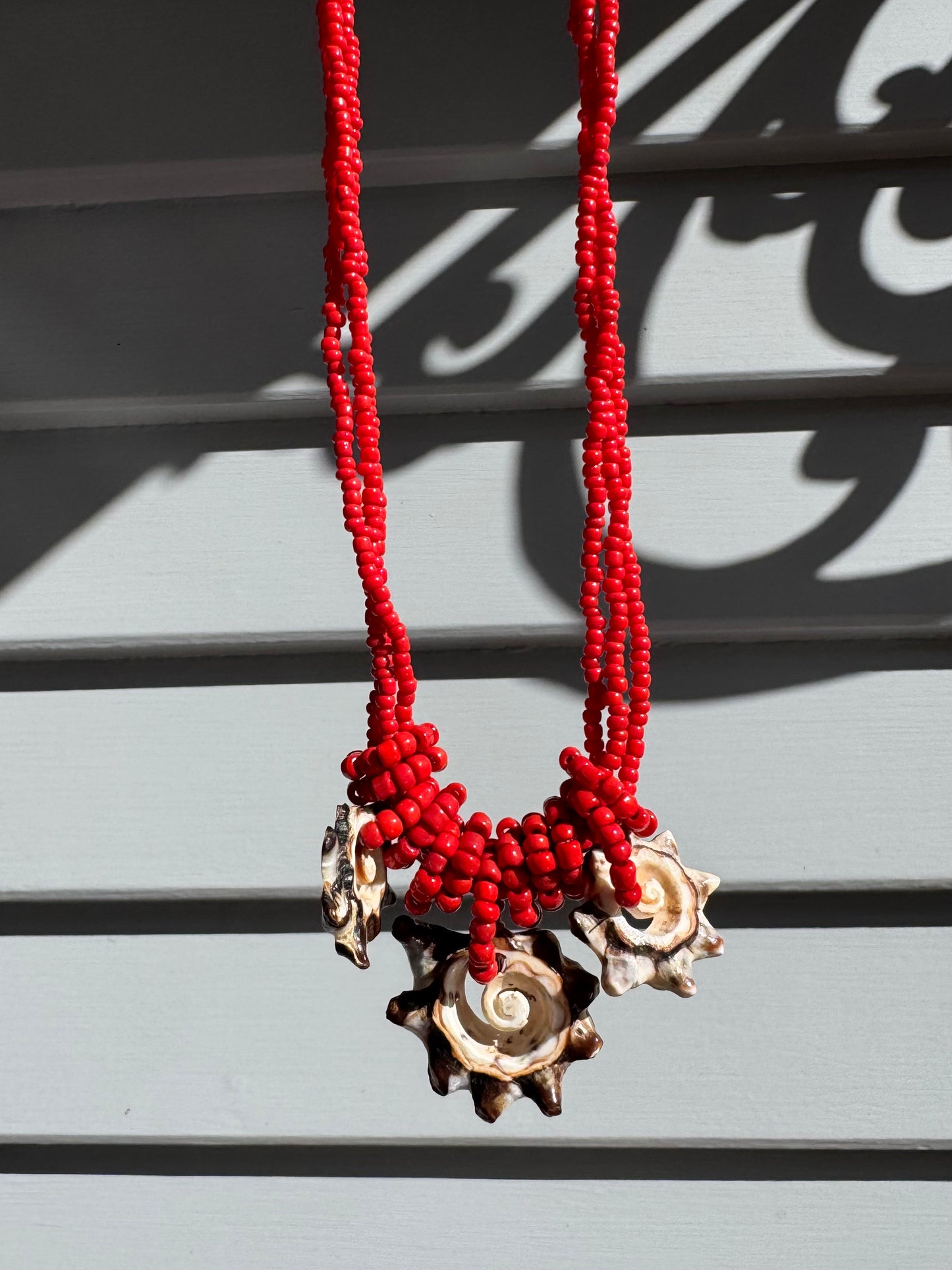 Red Beaded Shell Necklace