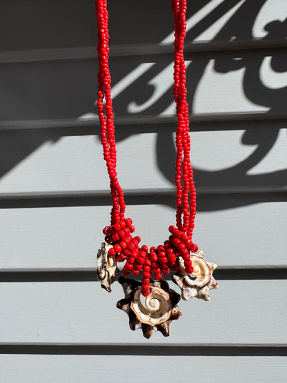Red Beaded Shell Necklace