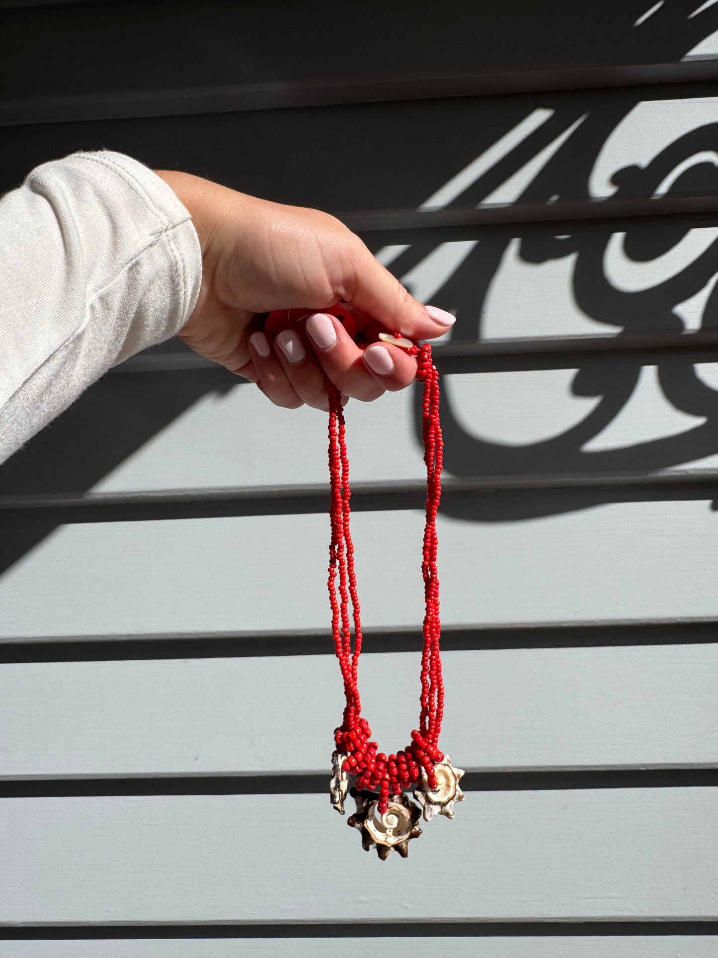 Red Beaded Shell Necklace