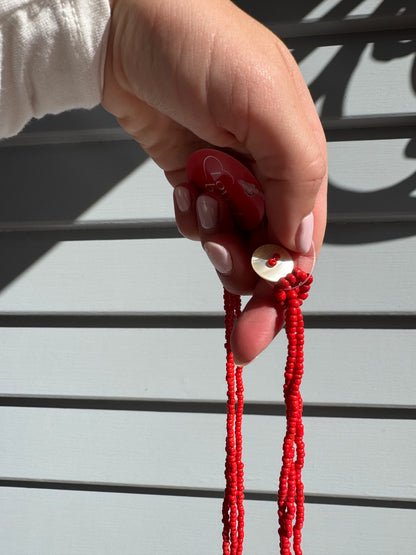 Red Beaded Shell Necklace