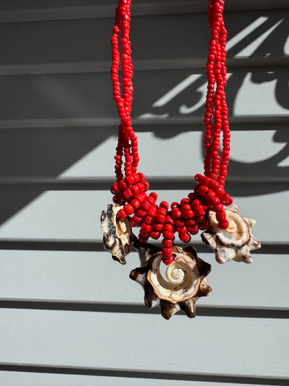 Red Beaded Shell Necklace