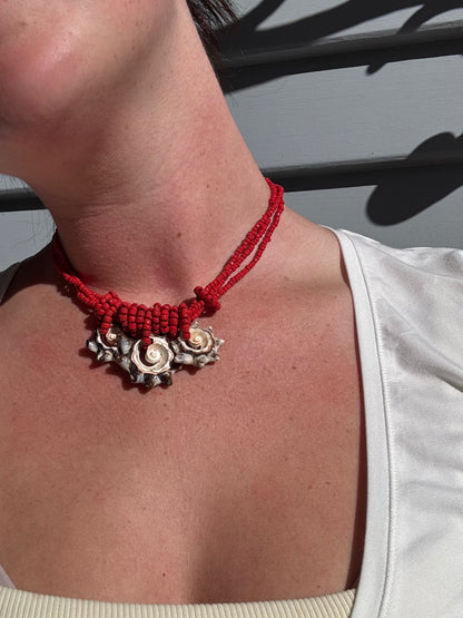 Red Beaded Shell Necklace