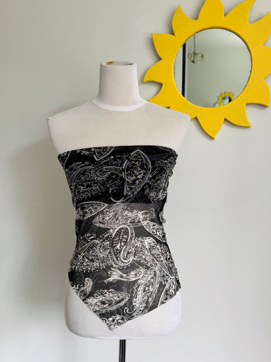 Patterned Sheer Bandeau Top | Size 4-6
