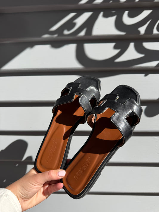 Black Slip-On Sandals | Size 40