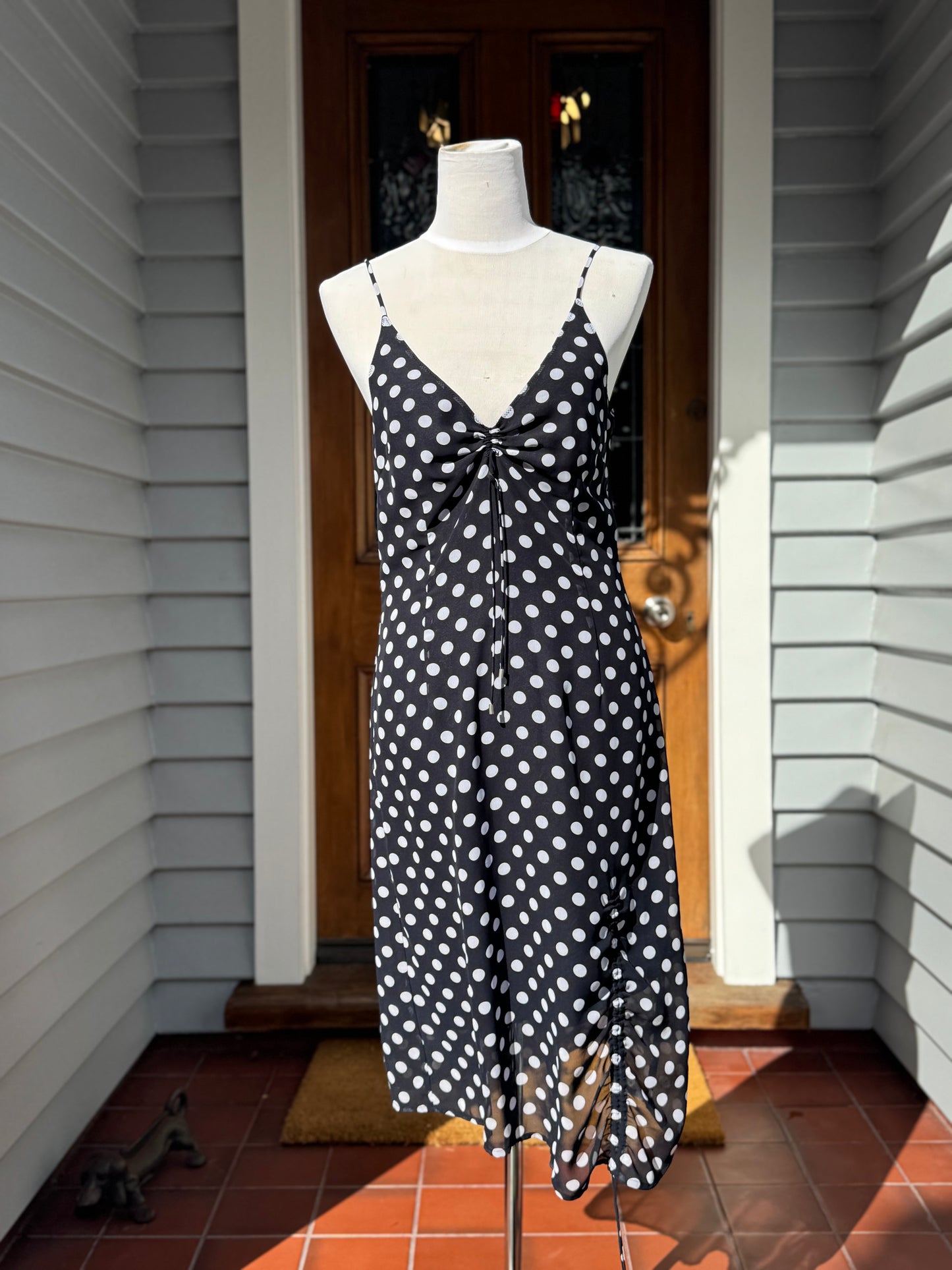 Navy Polka Dot Midi Dress | Size 8-10