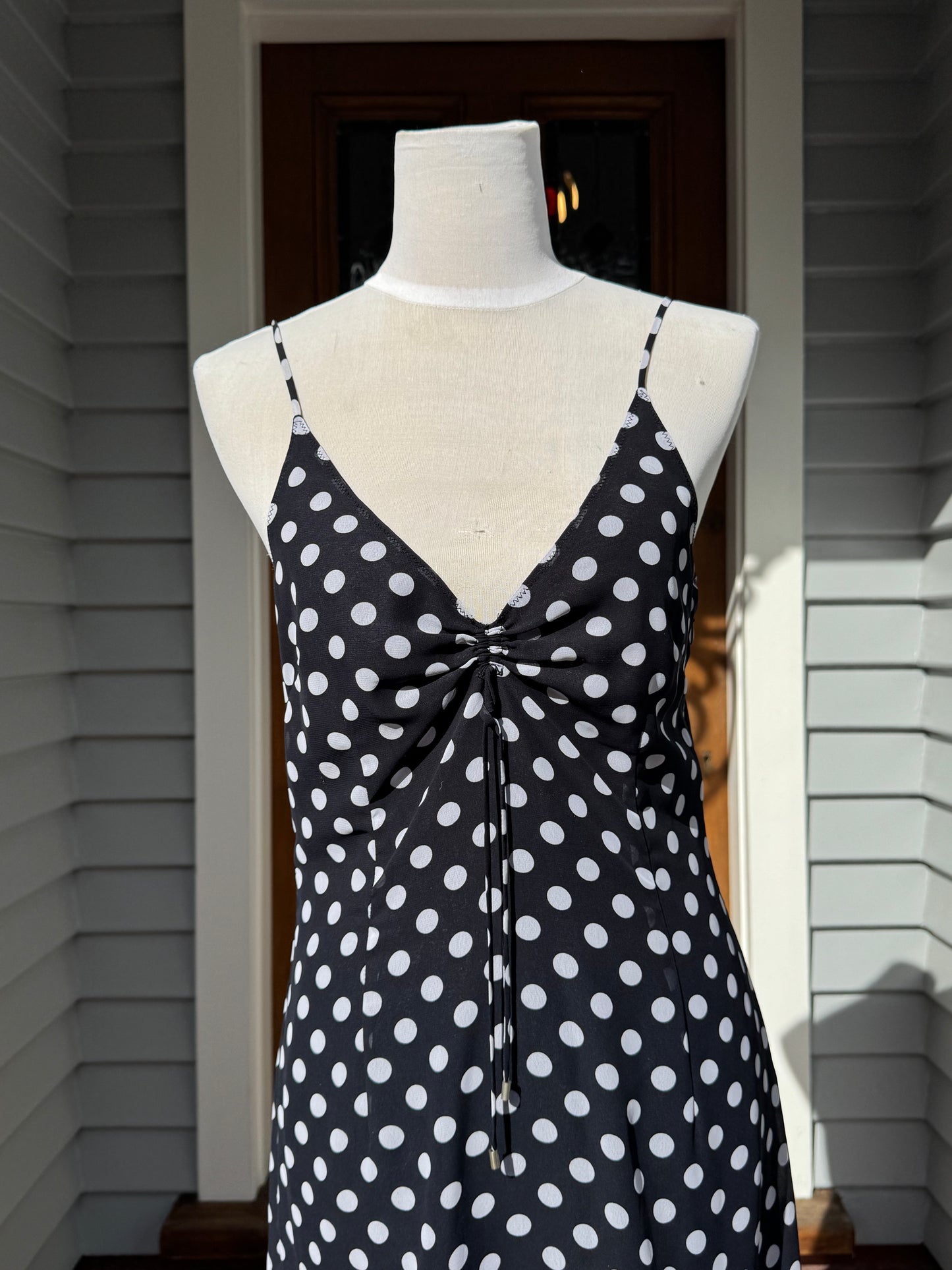 Navy Polka Dot Midi Dress | Size 8-10