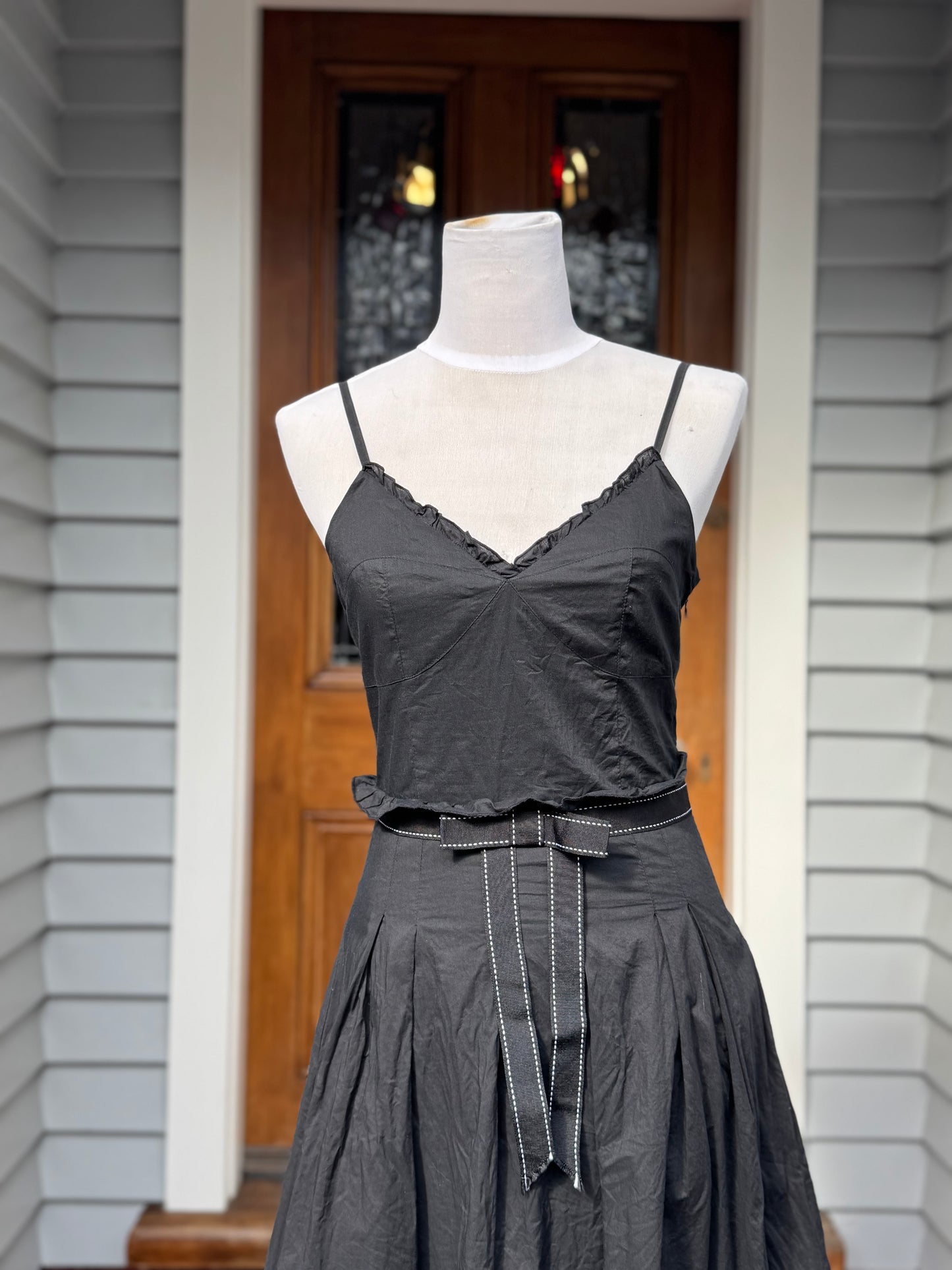 Vintage Black Babydoll Midi Dress | Size S